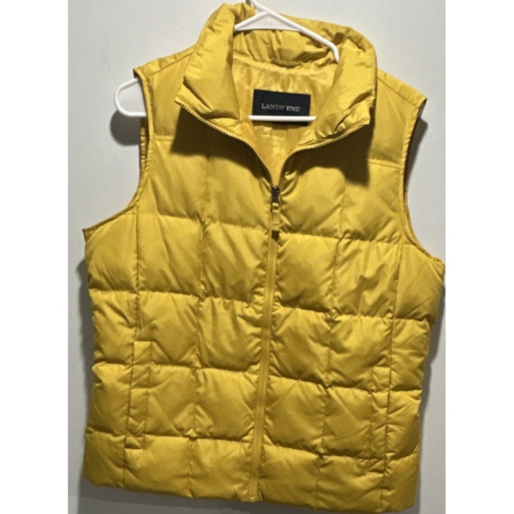 Lands' End Yellow Puffer Full Zip Vest Women's Size M 10-12